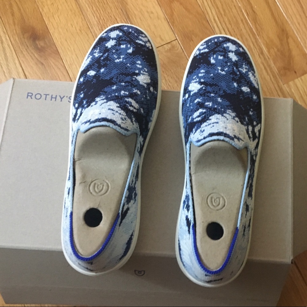 Rothy's Blue and White Slip-On Sneakers